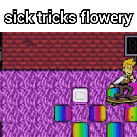 Man Riding Skateboard Sick Tricks Flowery Video Game