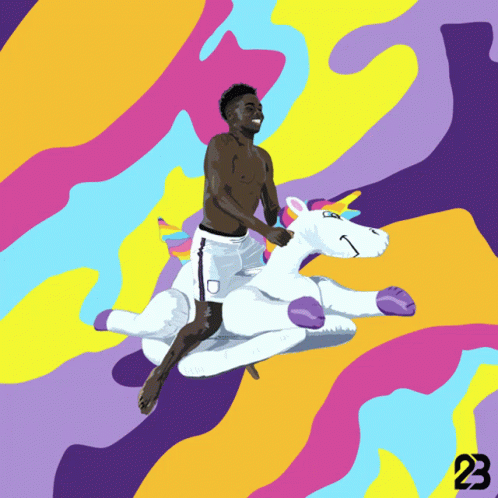 Man Riding Unicorn With 23 GIF