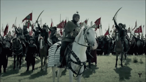 Man Riding White Horse Before Army