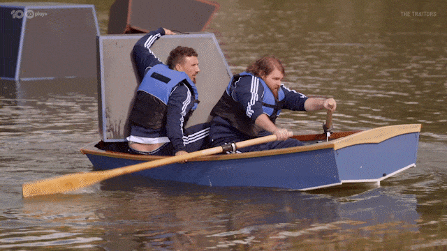 Man Row The Boat While Carrying Big Block GIF