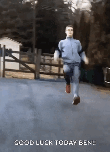 Man Running Down Road Saying Good Luck Ben