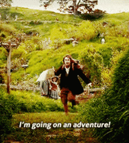 Man Running in Field Saying Im Going On An Adventure