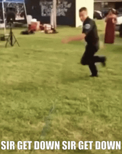 Man Running in Grass Saying Sir Get Down