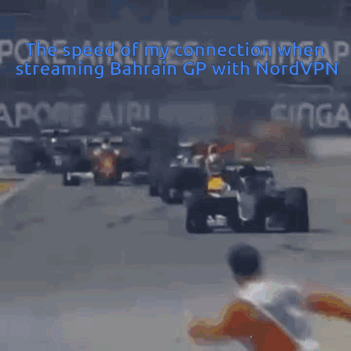 Man Running on Race Track Saying The Speed of My Connection When Streaming Bahrain GP With NordVPN