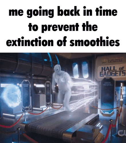 Man Running on Treadmill Me Going Back in Time to Prevent the Extinction of Smoothies