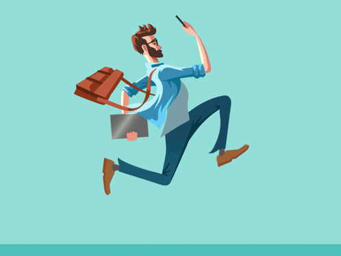 Man Running With Briefcase and Laptop
