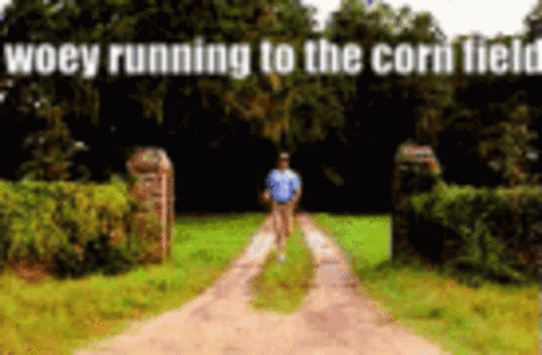 Man Running with Woey Running to Corn Field