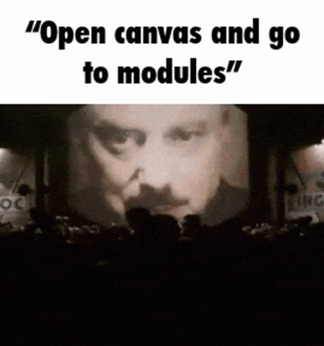 Man's Face Projected on Screen Saying Open Canvas and Go to Modules