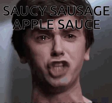 Man's Face Saucy Sausage Apple Sauce GIF