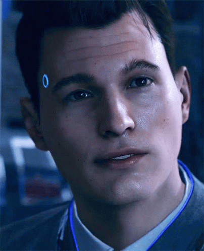 Man's Face with Blue Ring Around Neck