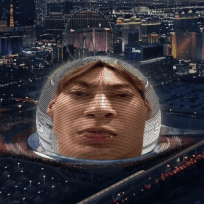 Man's Head in Helmet With City and Ferris Wheel