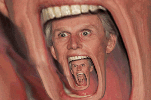 Man's Mouth With Multiple Faces GIF