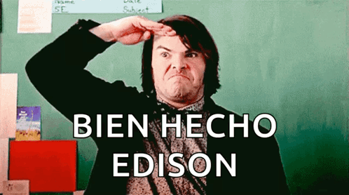 Man Saluting in Front of Blackboard Bien Hecho Edison