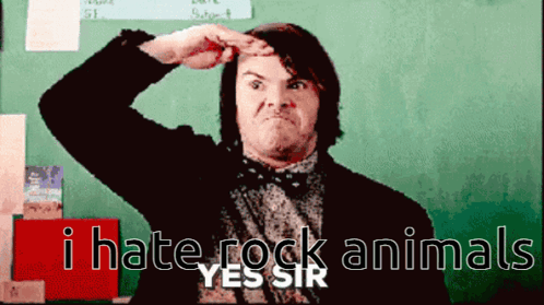 Man Saluting in Front of I Hate Rock Animals