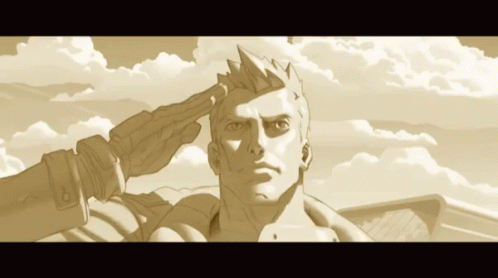 Man Saluting with Cloudy Sky