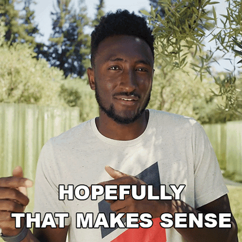 Man Saying Hopefully That Makes Sense Pointing