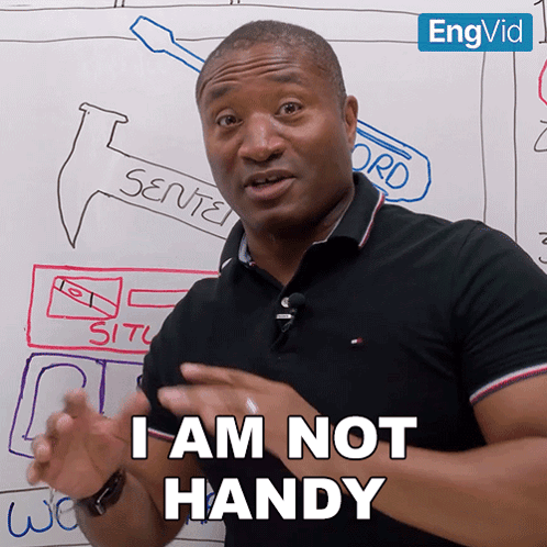 Man Saying I Am Not Handy in Front of Whiteboard