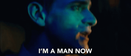 Man Saying I'm A Man Now In Blue Light GIF