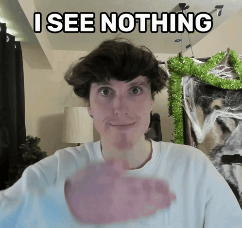 Man Saying I See Nothing Beside Cat and Christmas Tree