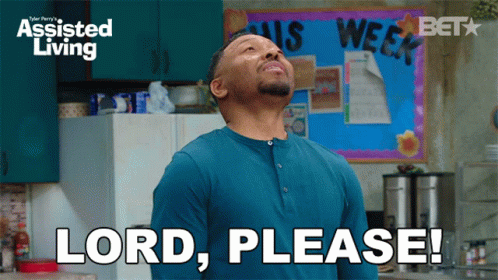 Man Saying Lord Please in Front of Assisted Living Sign