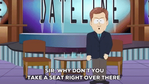 Man Saying Sir Why Don't You Take A Seat Right Over There GIF