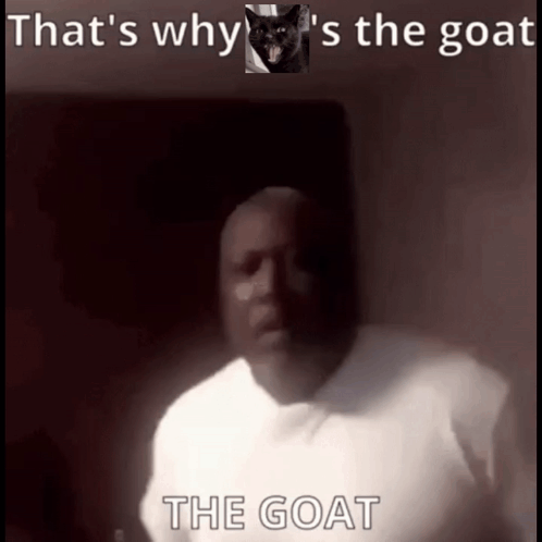 Man Saying That's Why Goat in Front of Black Cat