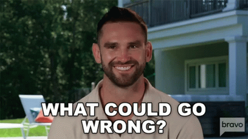 Man Saying What Could Go Wrong With Bravo Logo
