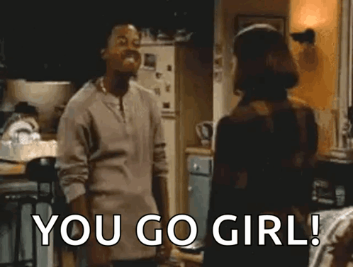 Man Saying You Go Girl in Kitchen