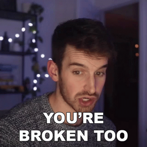 Man Saying You're Broken Too on Purple Background