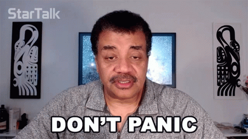 Man Says Don't Panic In Front Of Star Talk Logo GIF
