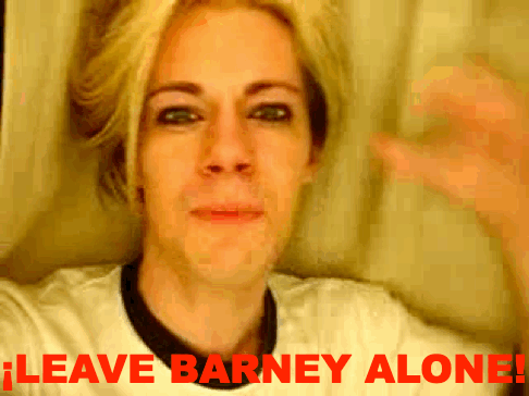 Man Says Leave Barney Alone In Red GIF