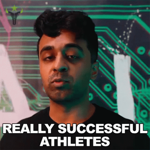 Man Says Really Successful Athletes in Front of Green and White Background
