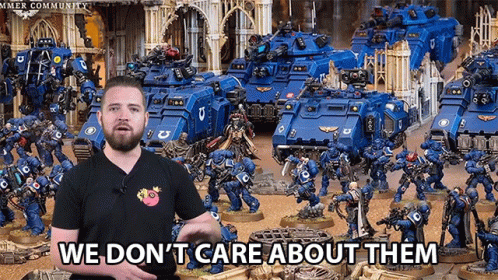 Man Says We Don't Care with Miniature Soldiers