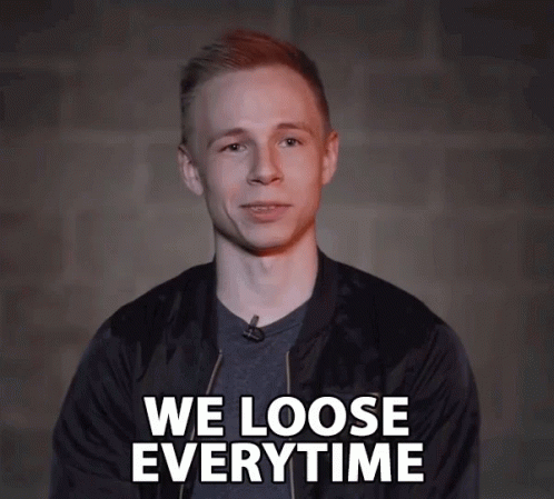 Man Says We Loose Everytime In Front Of Dark Background GIF