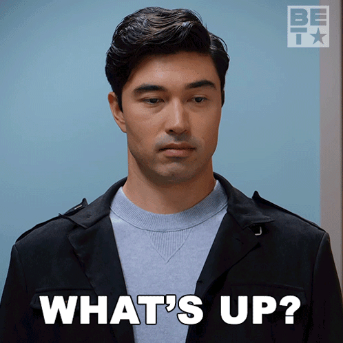 Man Says What's Up on Blue Background