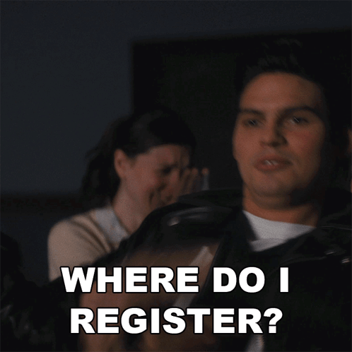 Man Says Where Do I Register In Front Of Woman GIF