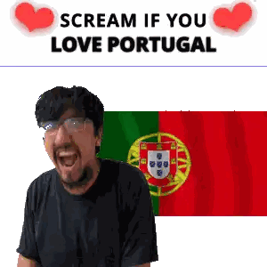 Man Screaming in Front of Portuguese Flag