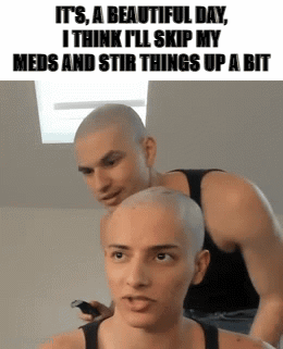 Man Shaving Woman's Head Saying It's a Beautiful Day