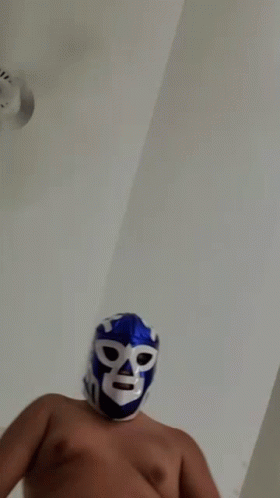 Man Shirtless Wearing Blue and White Mask