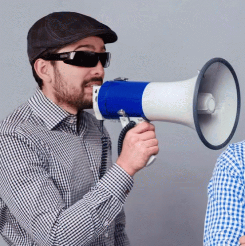 Man Shouts Hey In Megaphone GIF