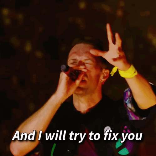 Man Singing Into Microphone And I Will Try To Fix You GIF