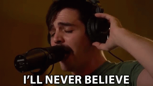 Man Singing Into Microphone Saying I'll Never Believe GIF