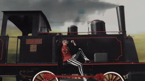 Man Sits On Front Of Train Saying Eso-Oso GIF