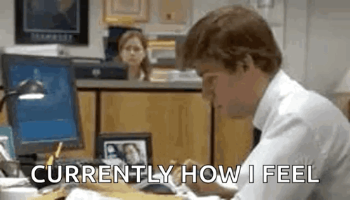 Man Sitting at Computer Saying Currently How I Feel