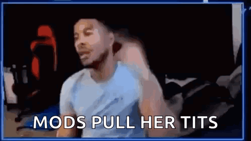 Man Sitting at Computer With Mods Pull Her Tits