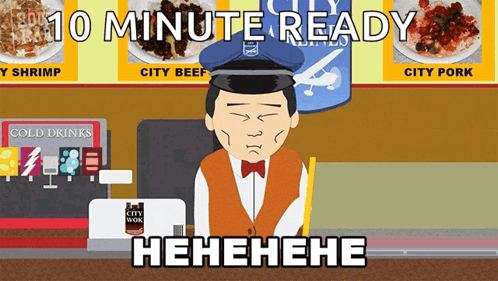 Man Sitting at Counter With 10 Minute Ready Sign