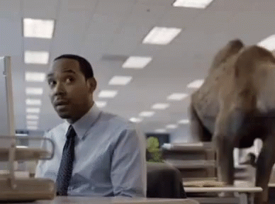 Man Sitting at Desk with Elephant