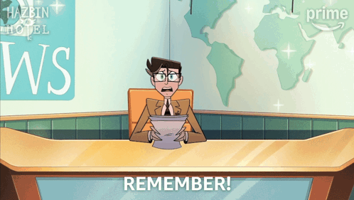 Man Sitting At Desk With Hazbin Hotel Sign GIF