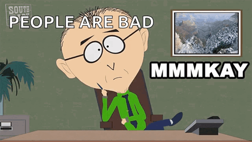 Man Sitting At Desk With People Are Bad GIF