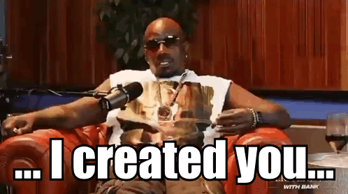 Man Sitting At Microphone Says I Created You GIF